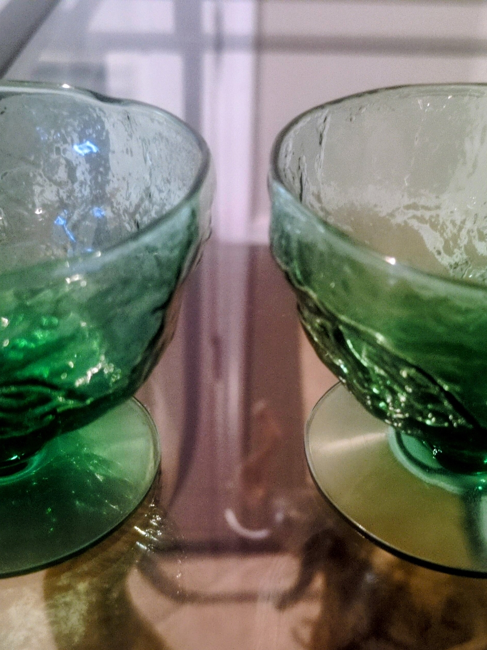 Pair of Morgantown Glass Company Crinkle Green sherbet dish Set Of 2